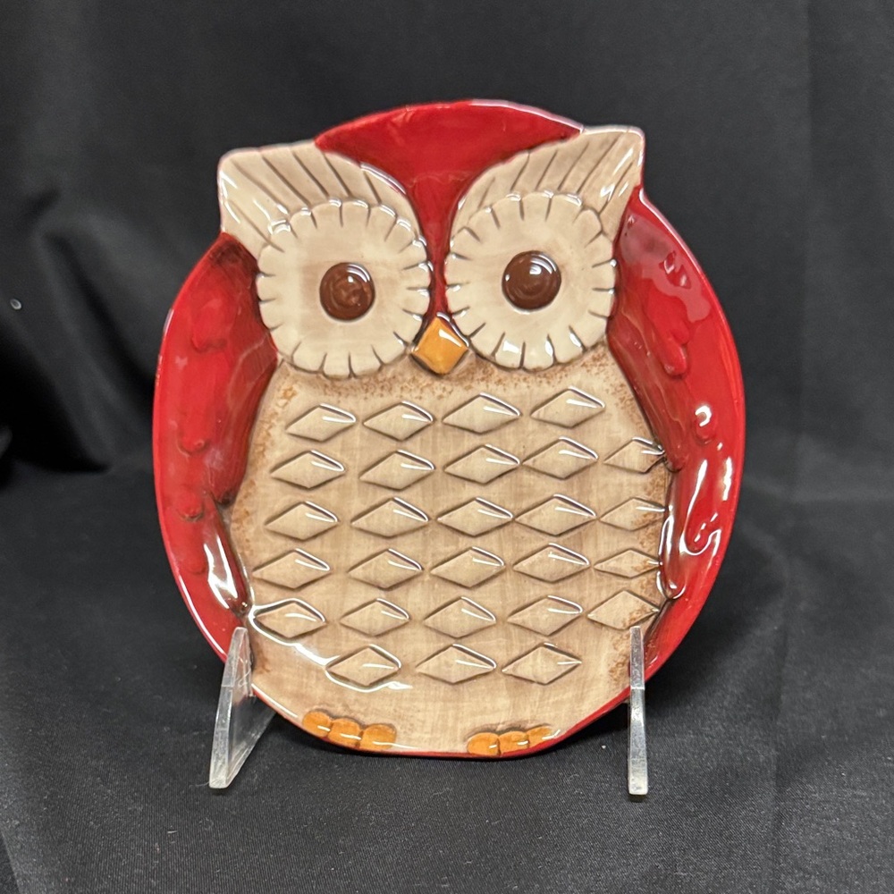 Grasslands Roqd Hollow Owl Red & Brown Trinket/Tidbit Tray/Spoon Rest